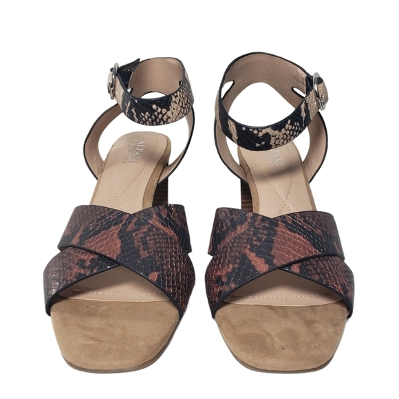 Alfani Irinna Brown Snakeprint Open Toe Buckle Ankle Strap Sandals Sz 8M - Picture 4 of 10